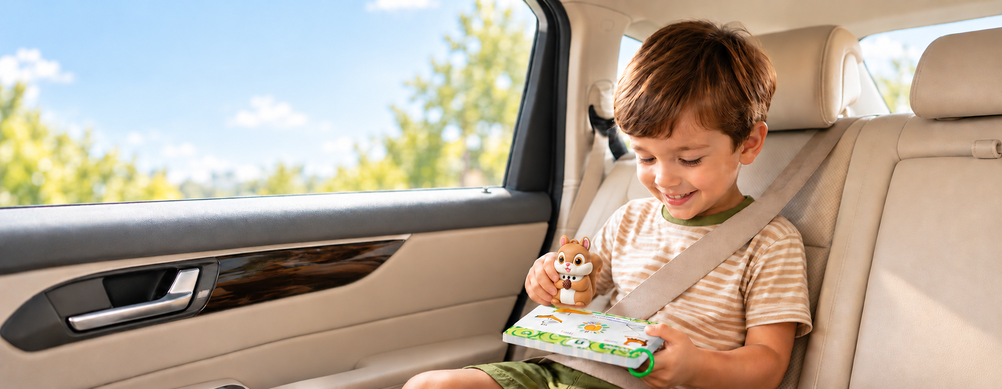 Child using SquiSays cards in the car